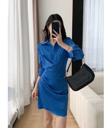 Áo sơ mi cạp trễ váy xanh đi làm 