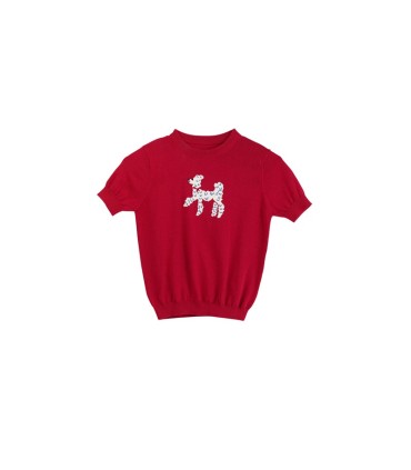 Kort tunn bomullsstickad kortärmad T-shirt