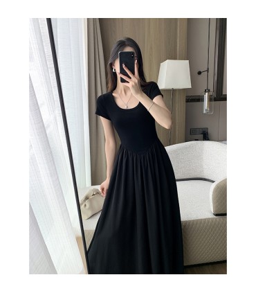 Cintura estilo Hepburn saia longa drapeada com decote quadrado