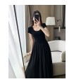 Váy dài cổ vuông xếp nếp kiểu eo Hepburn