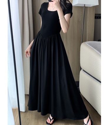 Drapierter langer Rock im Hepburn-Stil mit quadratischem Ausschnitt