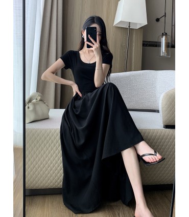 Drapierter langer Rock im Hepburn-Stil mit quadratischem Ausschnitt