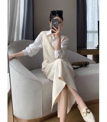 女神范V领通勤长裙