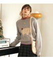 Warm Gray Embroidered Wool Loose Thick Sweater 