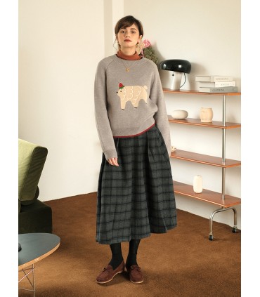Sweater Tebal Longgar Kelabu Hangat Bersulam