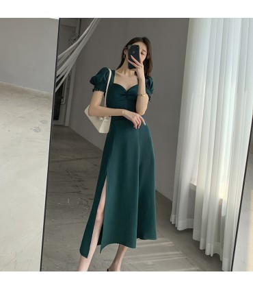 Puffærmer med firkantet hals i retro Hepburn-stil slidsnederdel 