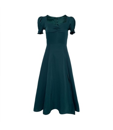 Puffärm fyrkantig hals retro Hepburn stil slits kjol 