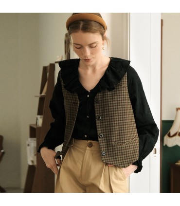 Áo vest nhiều lớp có túi cong cổ điển