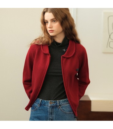 Dragkedja Läder Etikett Lapel Knit Cardigan