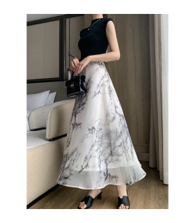 时尚高腰欧根纱a字长裙