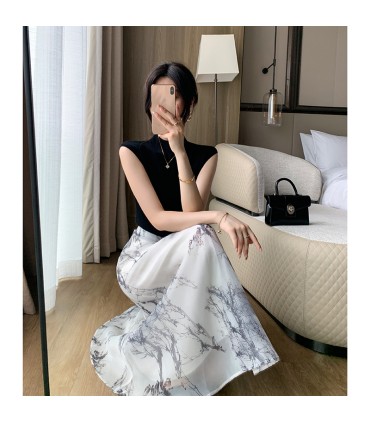 时尚高腰欧根纱a字长裙