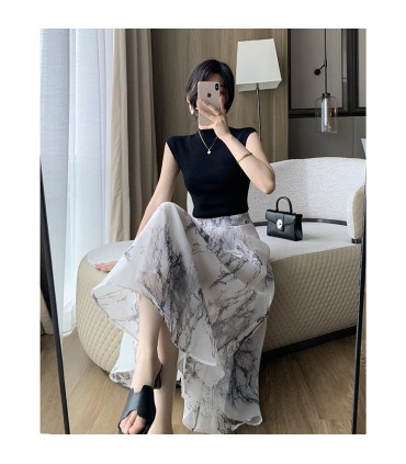 时尚高腰欧根纱a字长裙