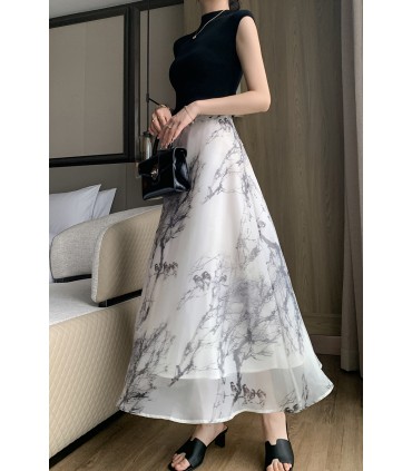 时尚高腰欧根纱a字长裙