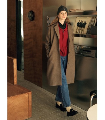 Dragkedja Läder Etikett Lapel Knit Cardigan