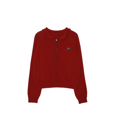 Dragkedja Läder Etikett Lapel Knit Cardigan