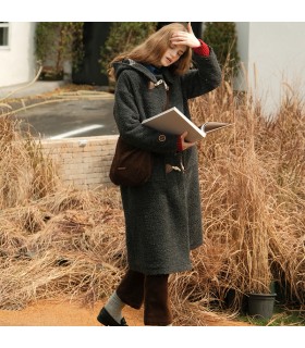 Plaid and horn button quilted coat 