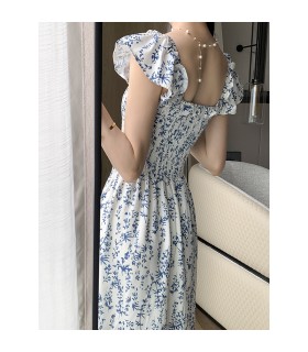 Tea Break Waist Square Neck Long Dress 