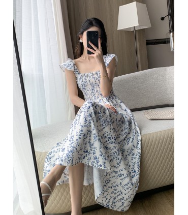 Robe longue à col carré et taille Tea Break 