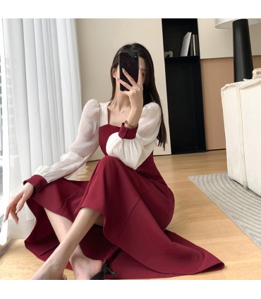 スクエアネック レトロ ヘップバーン スタイル 婚約ドレス