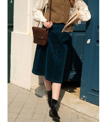 Классическая вельветовая юбка озерно-синего цвета 