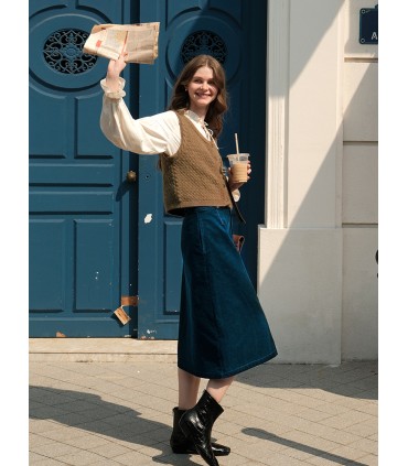 Классическая вельветовая юбка озерно-синего цвета 