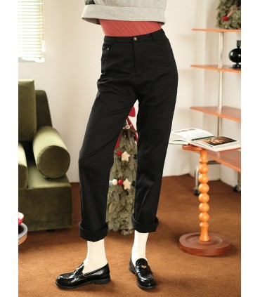 Pantaloni caldi in pile nero 