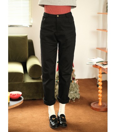 Pantaloni caldi in pile nero 