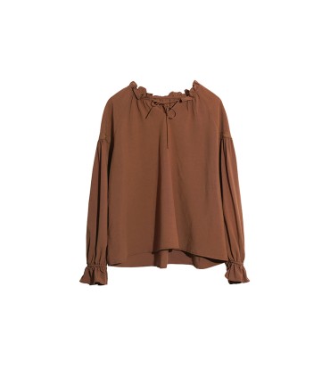 Áo sơ mi vải lanh Tencel dáng rộng có cổ đăng ten 