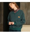 V-Ausschnitt plus dicker Fleece-Pullover verziert mit Lederlabel 