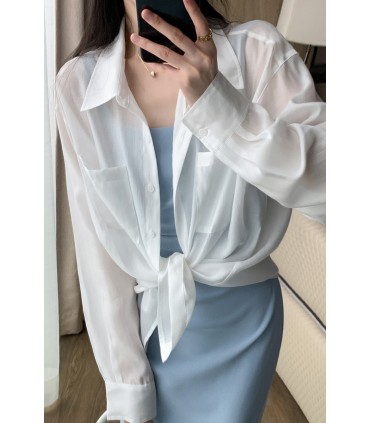 Top in Tencel versatile con protezione solare sottile a maniche lunghe 