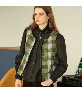 Gilet enveloppé en velours à carreaux 