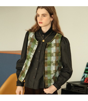 Checkerboard Velvet Wrapped Vest Vest