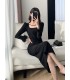 Long Sleeve Vintage Waist Square Neck Long Skirt