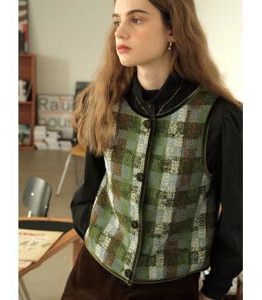 Checkerboard Velvet Wrapped Vest Vest