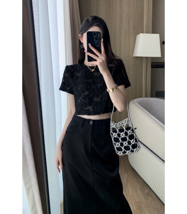 Backless Hollow Short Sleeve Round Neck Top 