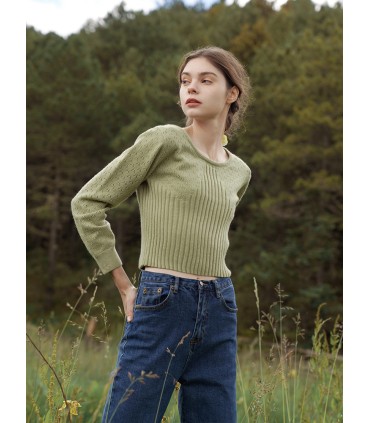 Crochet knitted long-sleeved bottoming shirt