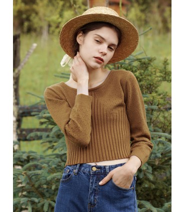 Crochet knitted long-sleeved bottoming shirt