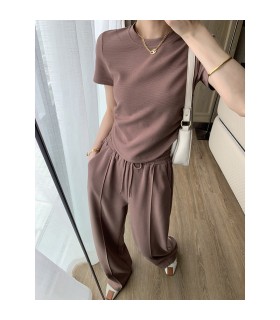 Pantalon décontracté drapé droit ample taille haute 