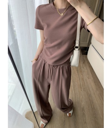 Pantaloni casual larghi a vita alta con drappeggio dritto e vestibilità attillata 