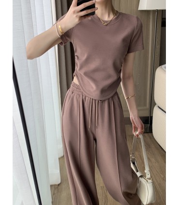 Pantaloni casual larghi a vita alta con drappeggio dritto e vestibilità attillata 