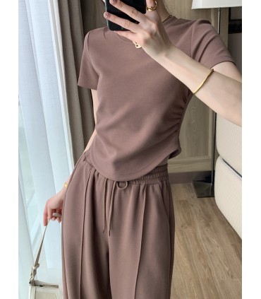 Pantaloni casual larghi a vita alta con drappeggio dritto e vestibilità attillata 