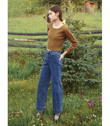 Crochet knitted long-sleeved bottoming shirt