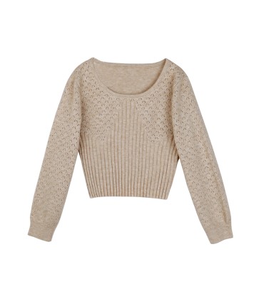 Crochet knitted long-sleeved bottoming shirt