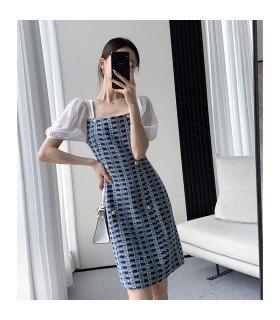 Xiaoxiangfeng lekka, luksusowa, krótka spódniczka z kwadratowym kołnierzykiem w stylu retro 