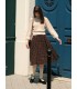 Plaid leather label wool skirt