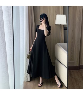 Square Neck Short Sleeve Commuting Long Skirt