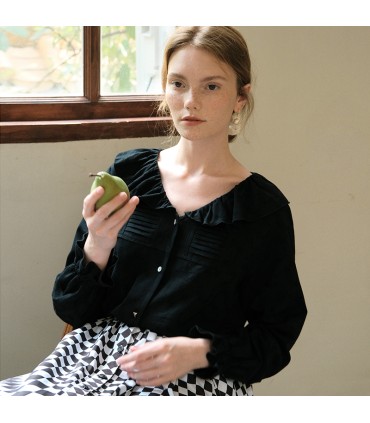 Collar Horizontal Accordion Pleated Textured Shirt