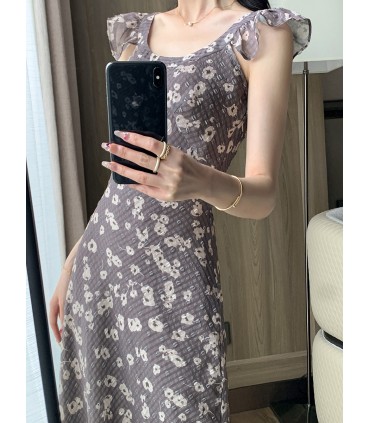 Lange rok met retro taille en kleine vliegenmouwen 