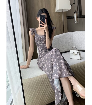 Váy dài tay bay nhỏ eo lưng cổ điển 