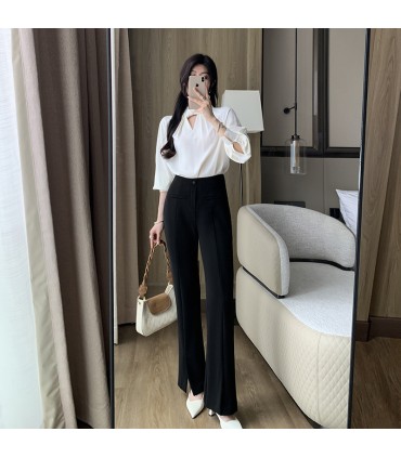 时尚高腰百搭开叉长裤子